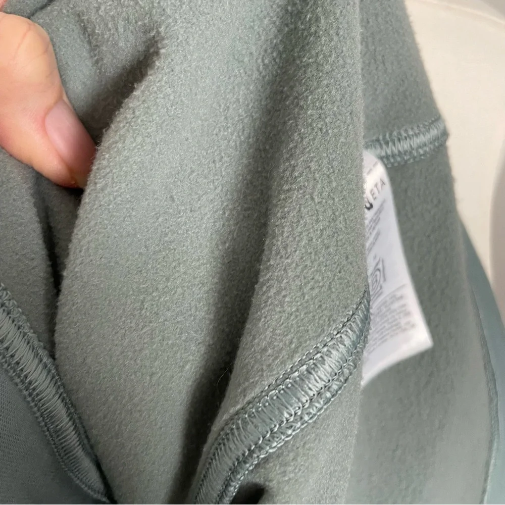 Athleta Moto Jacket Sweatshirt Knit Fleece Lined Zipper Pockets Minimalist Green